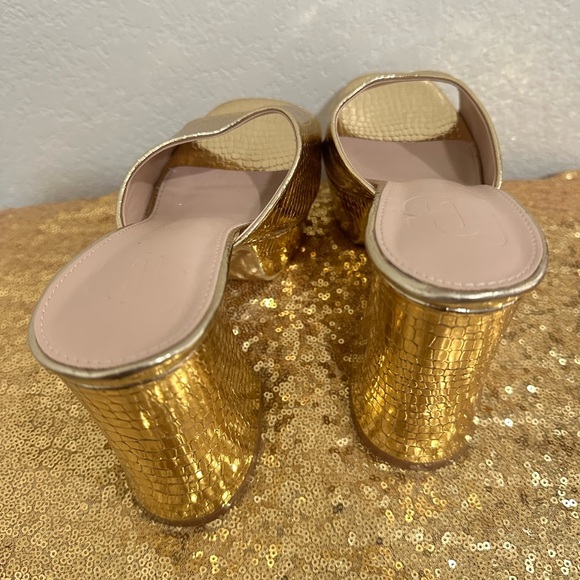 Gold Crocodile Embossed Chunky Platform Mules 4 inches size 40 - Picture 8 of 14